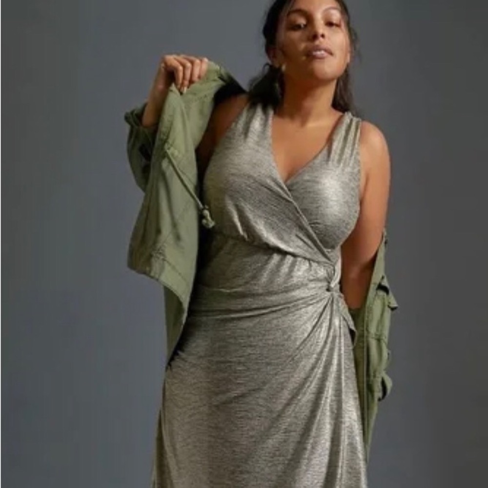 Anthropologie Kari Metallic Midi Dress. Gold. NWT. 1x, 2x, 3x